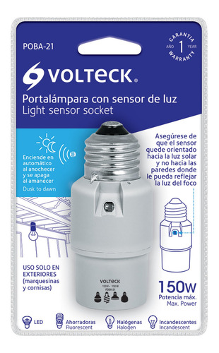 Portalampara Con Sensor De Luz Para Exterior Volteck 46534