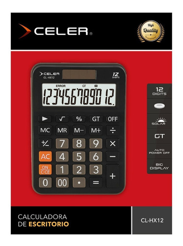 Calculadora Celer De Escritorio Con Funcion Cl-hx12 Color Negro