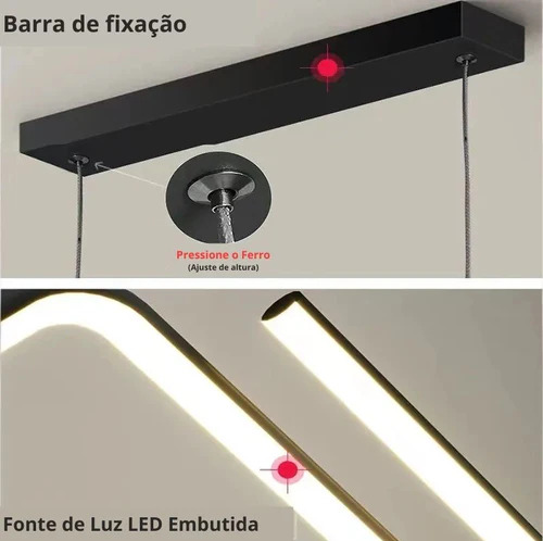 Lustre Pendente Moderno Preto Zig Zag Cabo 3m Pé Direito Alto/duplo Sala/mesa Jantar Luz 3/1 - Green Age
