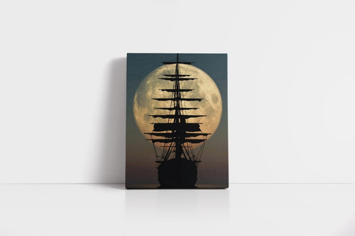 Cuadro Barco Con La Luna Lienzo Grafia - Lienzo Arte