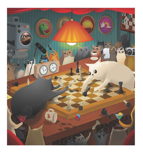 Vinilo 20x20cm Caricatura De Gatos Playing Chess