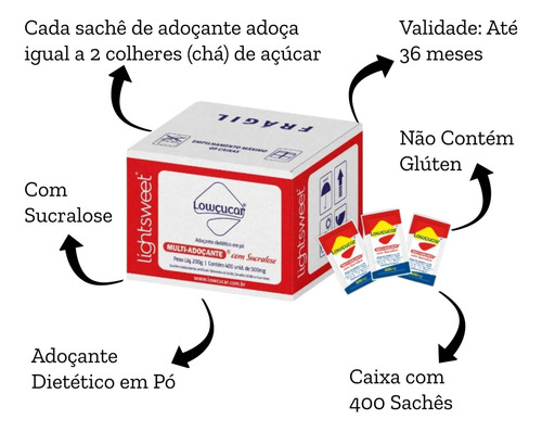 Adoçante Com Sucralose Caixa Com 400 Sachês De 0,5g Kit C/ 3