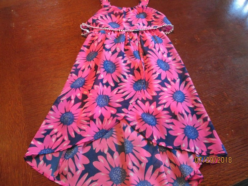 Bello Vestido Para Niñas Motivos De Flores Neon Talla 5-6.