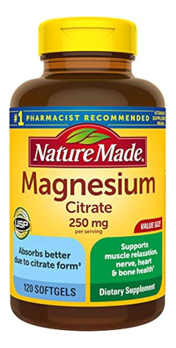 Citrato De Magnesio Nature Made 250 Mg, Suplemento Dietético