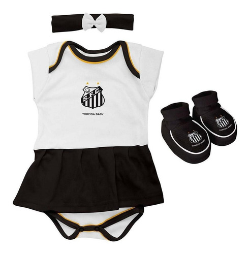 Kit Bebê Santos 3 Peças Body Menina Torcida Baby