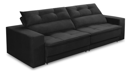 Sofá Retrátil Reclinável 3 Lugares 1,90m Molas Emily Suede Cor Preto