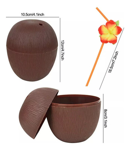 6pcs De Vasos Hawaianos Para Fiestas De Coco Y Piña