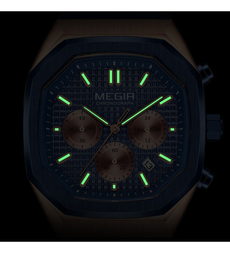 Reloj De Cuarzo Megir Con Cronógrafo Cuadrado Color De La Correa Silver Black