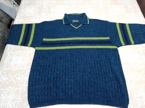 Sweater Peter Elliot Azul Franjas Verde Lana Acrilico Italy