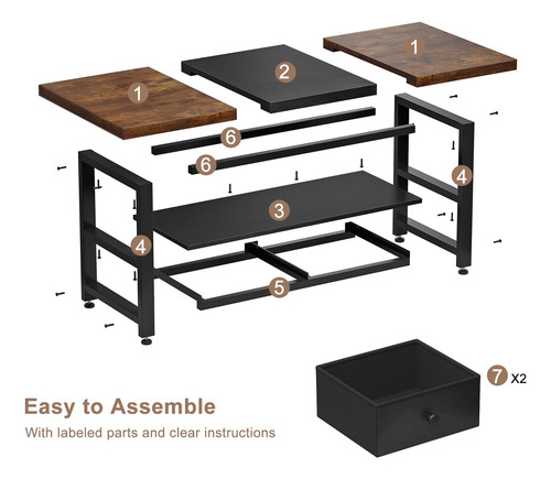 Mesa Auxiliar Rectangular 2 Niveles Estante 2 Cajones 116 Cm