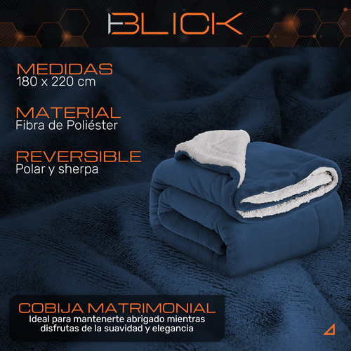 Cobija Polar Matrimonial Con Sherpa, Reversible, 180x220 Cm, Suave Y Cálida, Calientita, Frazada Blick Color Azul Marino