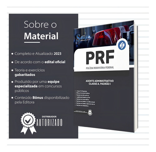 Apostila Prf 2023 - Agente Administrativo - Classe A, Padrão I, De Professores Especializados., Vol. Único. Editora Solução Concursos, Capa Mole, Edição Oficial Em Português, 2023