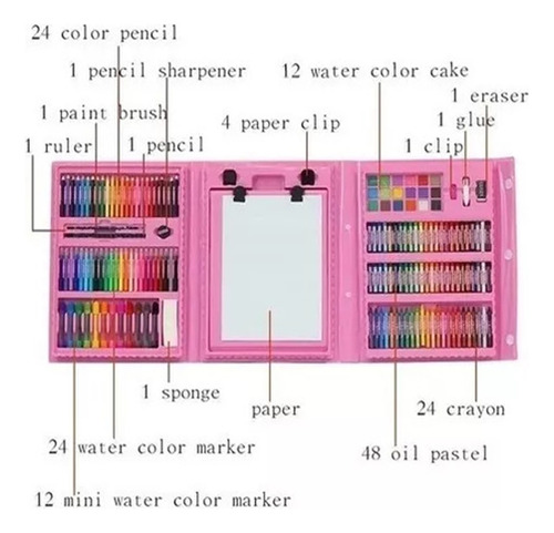 M Set Arte Maleta 208 Piezas Caballete Crayon Didactico Niño