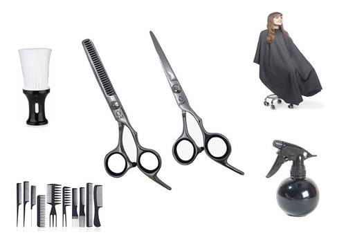 Kit Peluquería Tijeras Corte Y De Pulir Capa Brocha Peines 