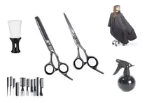 Comprar Kit Peluquería Tijeras Corte Y De Pulir Capa Brocha Peines 