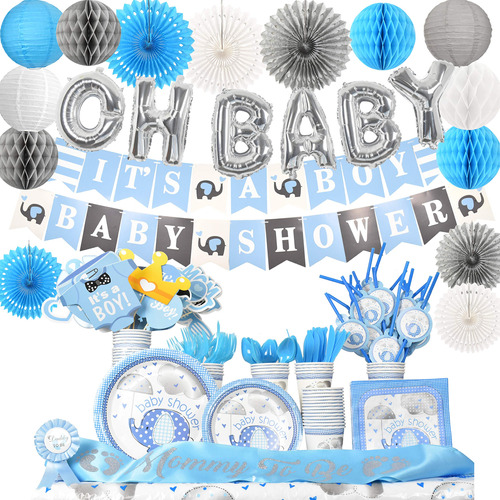 Decoracion Todo Uno Elefante Para Baby Shower 242 Pieza Azul