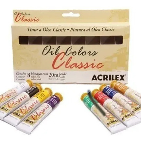 Tinta Oil Colors Classic Acrilex Conjunto 8 Cores 20ml 