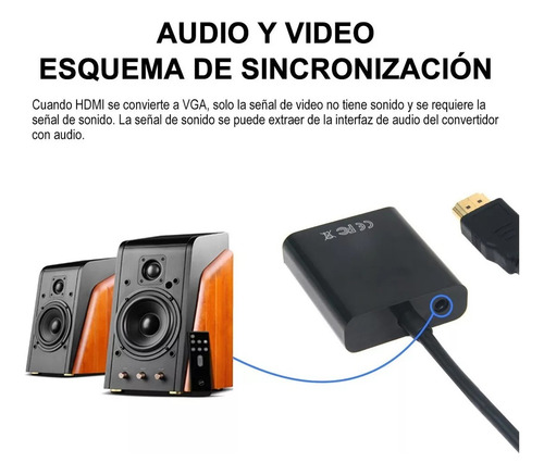 Adaptador HDMI para VGA Conversor HDMI para VGA HD 1080p Entrada HDMI macho para saída VGA fêmea+cabo de áudio de 3,5 mm preto Jeeyee, entrada VGA não é compatível com saída HDMI