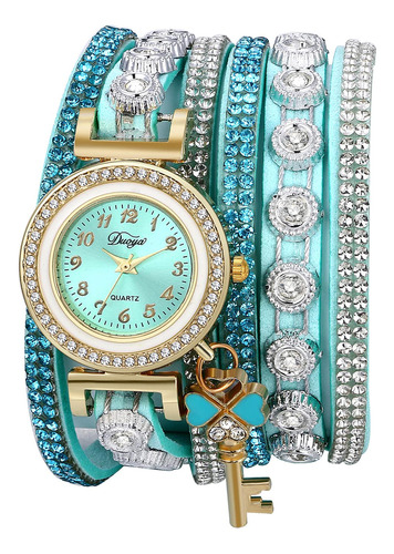 Reloj De Pulsera Bohemio Para Mujer Con Cuero Y Diamantes.