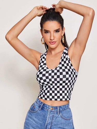 Hermoso Top De Cuadros Súper De Moda Tipo Noventas De Imp