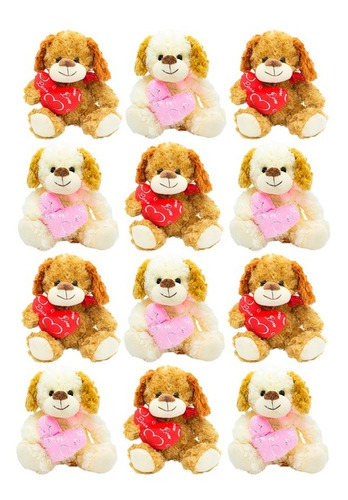 Perrito De Peluche Con Corazón De San Valentín Mayoreo 12 Pz