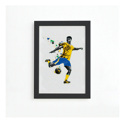 Quadro Jogador De Futebol Chute A Gol 22x32 Moldura Preta