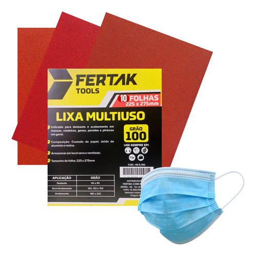 Lixa De Parede E Teto Para Massa Corrida Kit 10u Com Mascara