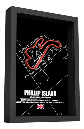 Cuadros Moto Gp Circuitos Con Altura Y Profundidad 31x22,5cm Isla Phillip Negro