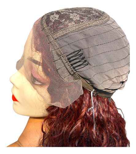 Peruca Lace Wig Bio Fibra Idêntica Cabelo Humano Cacheada Vermelho M