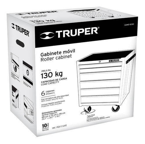Armário móvel de metal Truper 12067 com 6 gavetas laranja
