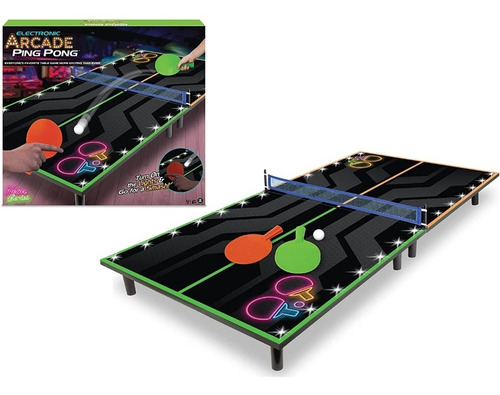 Juego De Mesa Ping Pong Con Luces Neon 100x50cm De Madera