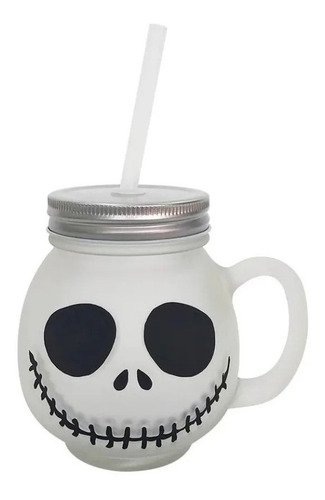 Mason Jar Tarro Con Tapa Popote Halloween Extraño Mundo Jack Color Jack Skellington