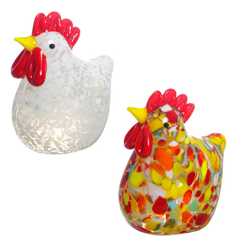 Longwin 2 Mini Figuras De Cristal De Pollo Soplado A Mano, E