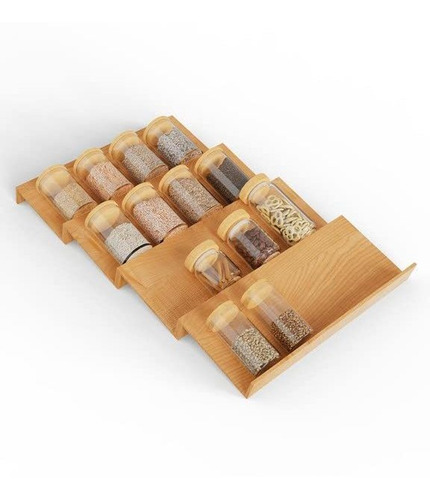 Spice Drawer Organizer 100% Bamboo Rack For Cabinet 4