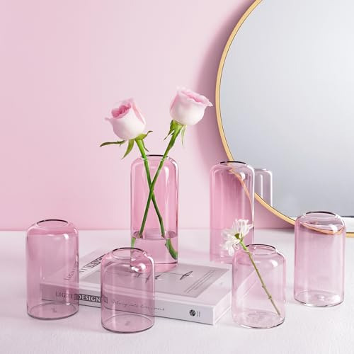 Conjunto De 6 Jarrones De Cristal Rosa Para Flores