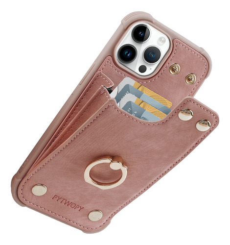 Pytwopy Anillo Funda Cartera Case Leather Para iPhone