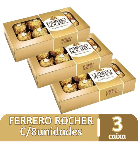 Chocolate Ferrero Rocher T8 - 3 Caixas C/ 8 Bombons Cada