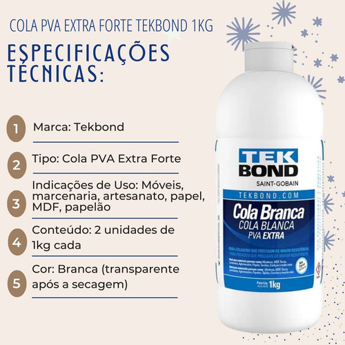 Kit 6 Cola Pva Extra Fort Tekbond Moveis E Artesanato 1kg