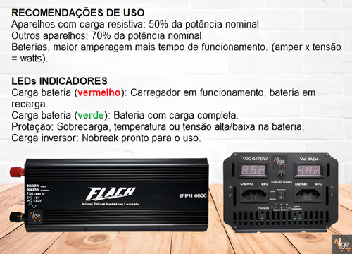 Inversor Tensão Carregador Bateria 6000w Pico 12/220v Flach