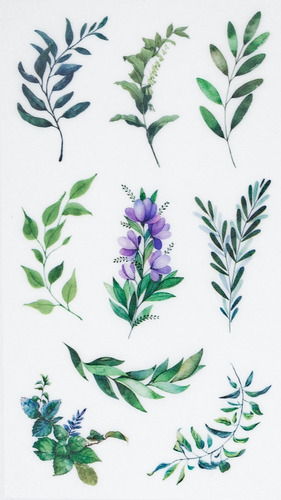 Conjunto de 6 modelos de adesivos de papel vegetal e de folhas