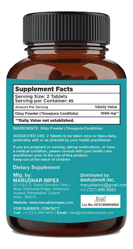 Tabletas Giloy De Mi Nature | 90 Comprimidos, 1000 Mg | Para