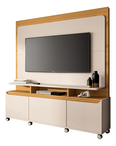 Estante Painel De Tv 70 Pol 180cm Luma H01 Cinamomo/off Whit Cor Marrom amarelado