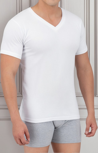 Playera Eurus Hombre Cuello V Manga Corta Algodon Blanca