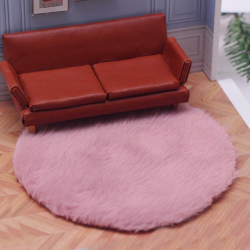 Alfombra De Felpa En Miniatura 1:12, Juguetes Rosa Redondo S