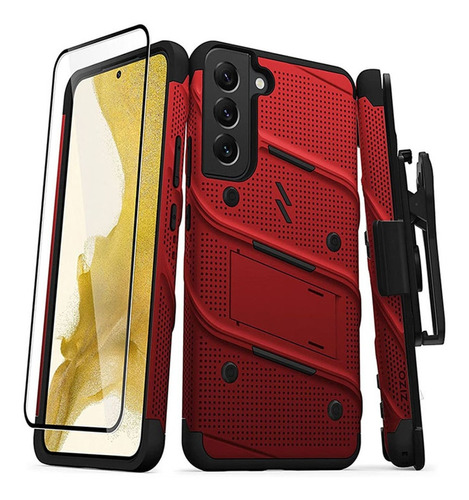 Funda Samsung S22 Plus Zizo Bolt + Mica Grado Militar Certif Color Rojo