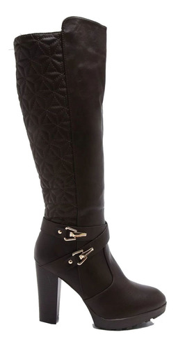 Imagem 2 de 4 de Bota Feminina Cano Longo Mooncity Salto Grosso 73045 Marrom