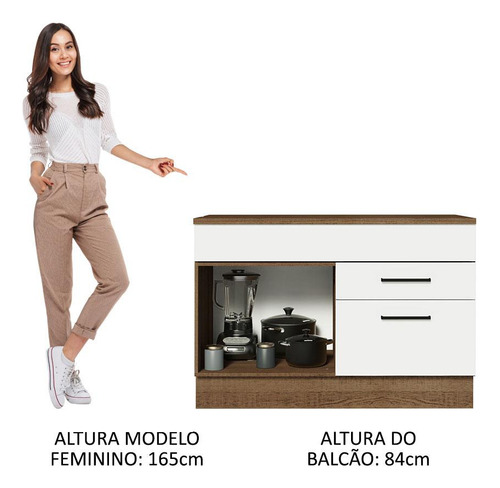 Gabinete Bajo Bufetera Madesa Agata 120cm Con Encimera Mb 01 Color Marrón/Blanco