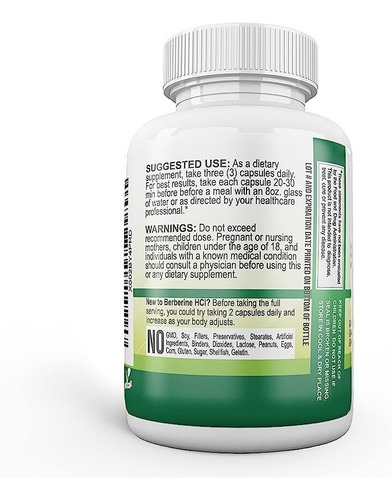 Imagen 4 de 5 de Berberine Hcl 1200 Mg 90 Cápsulas Oferta Remate