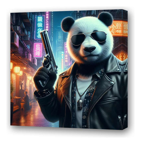 Cuadro 60x60cm Panda Con Un Arma Mafioso Espectacular