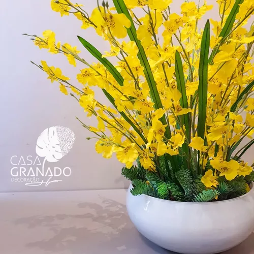 Arranjo Orquídea Chuva De Ouro No Vaso Centro De Mesa 65cm |  CASAGRANADODECOR